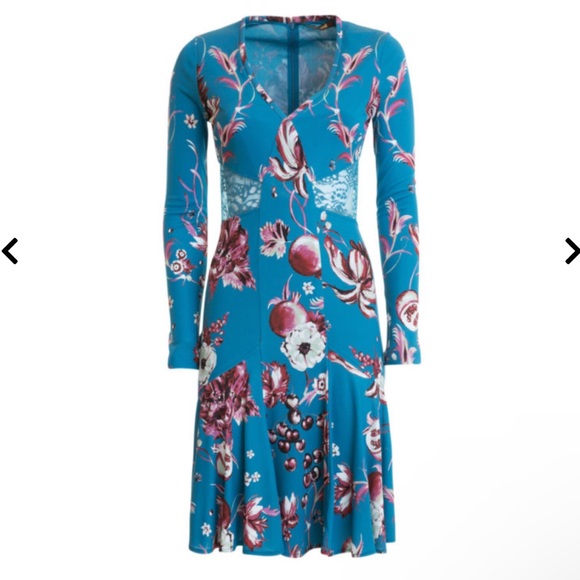 Roberto Cavalli Forbidden Fruit Floral Lace Insert Dress with Ruffle Hem - Picture 1 of 9